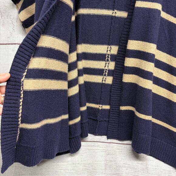 Gap blue Tan Stripe Wool Blend Poncho size XL - Picture 5 of 12